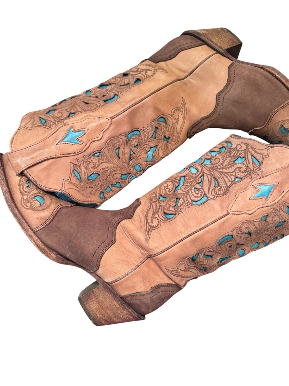 Corral Vintage Brown Turquoise Laser Tool Women's Boots C1620 - Picture 11 of 13